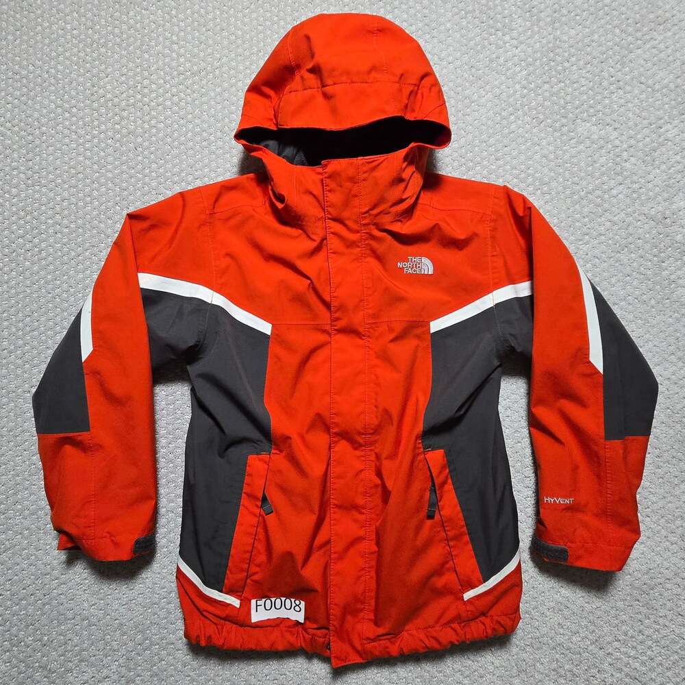 The North Face Boys Hyvent Hooded Winter Ski Jacket Blood Orange/ Gray